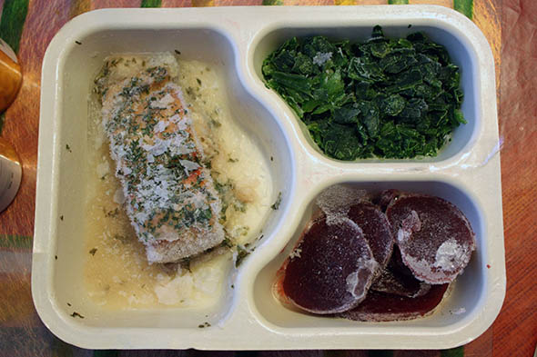 Frozen salmon dinner. Photo: Mary Wojcik.