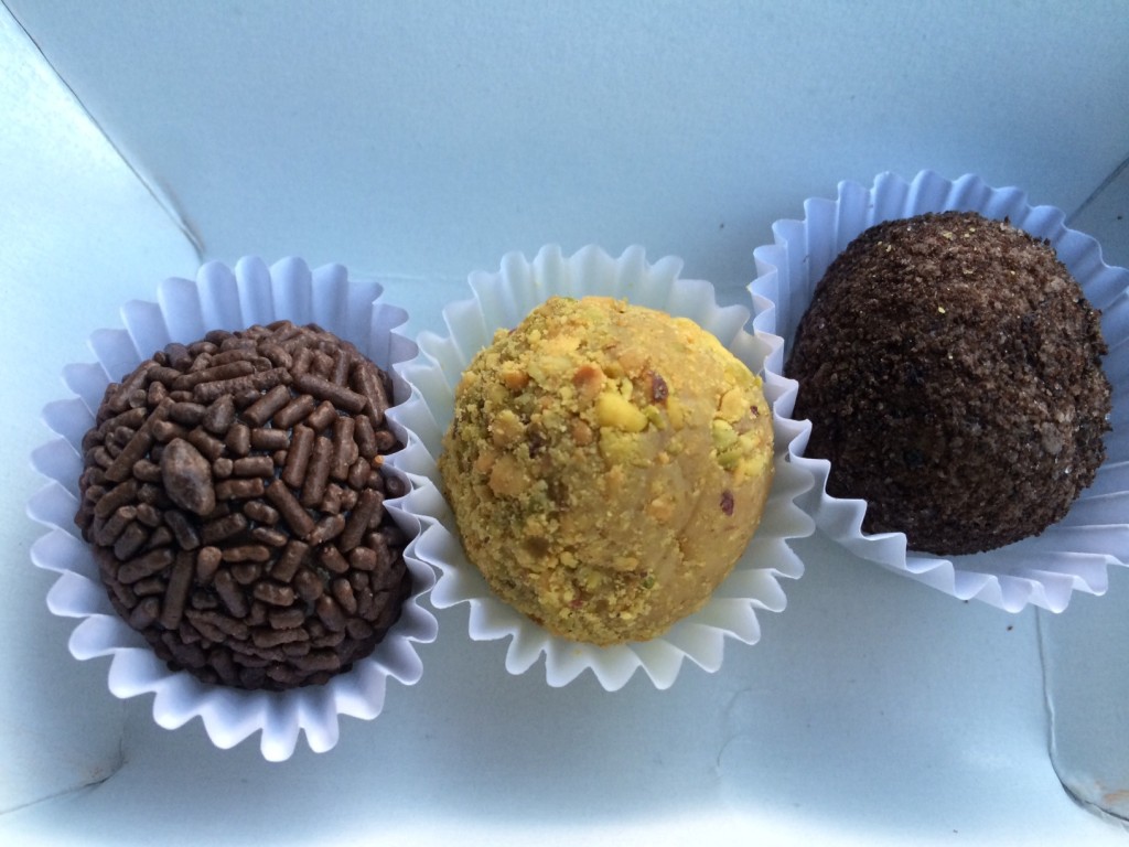 Chocolate, pistachio and Oreo flavored brigadeiros. Photo: Sophia Morris.