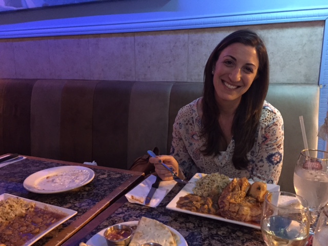 Jodi Waldman smiles for dinner at Corfu. Photo: Devon Henry