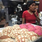 Owner Ignacia Hernandez pauses baking to take a phone order. Each day, she stocks the display case at Sweet Life Pastry with a fresh batch of conchas, traditional Mexican sweat bread. Photo: Sanaz Rizlenjani.