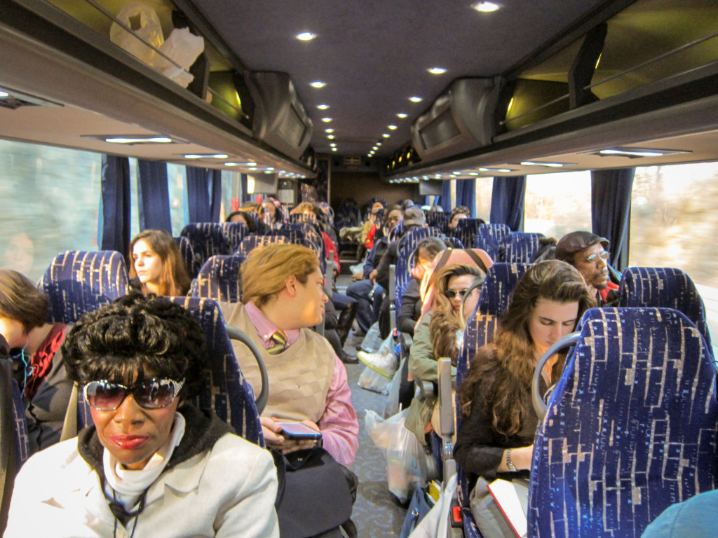 After five hours in Albany, the group takes the four hour bus ride back to Brooklyn. Photo: Raquel Wildes.