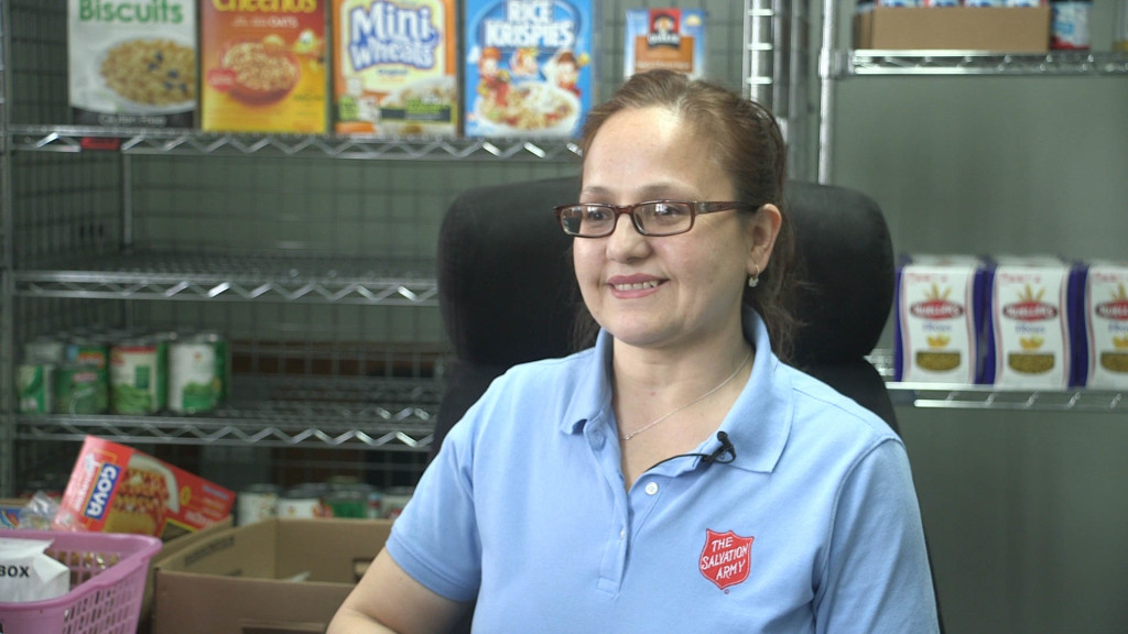 Madeline Morales, Community Service Coordinator at the Salvation Army Port Richmond Corps in Staten Island, discusses the food pantry. 