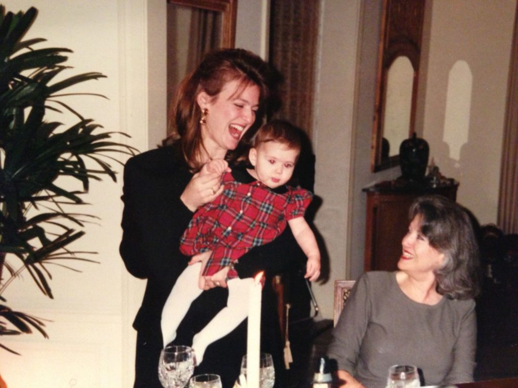 The writer, with her mother and grandmother, at her first Thanksgiving, long before she started making mousse cake.