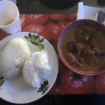 Lamb stew is served with fufu and sticky rice. Photo;Moline